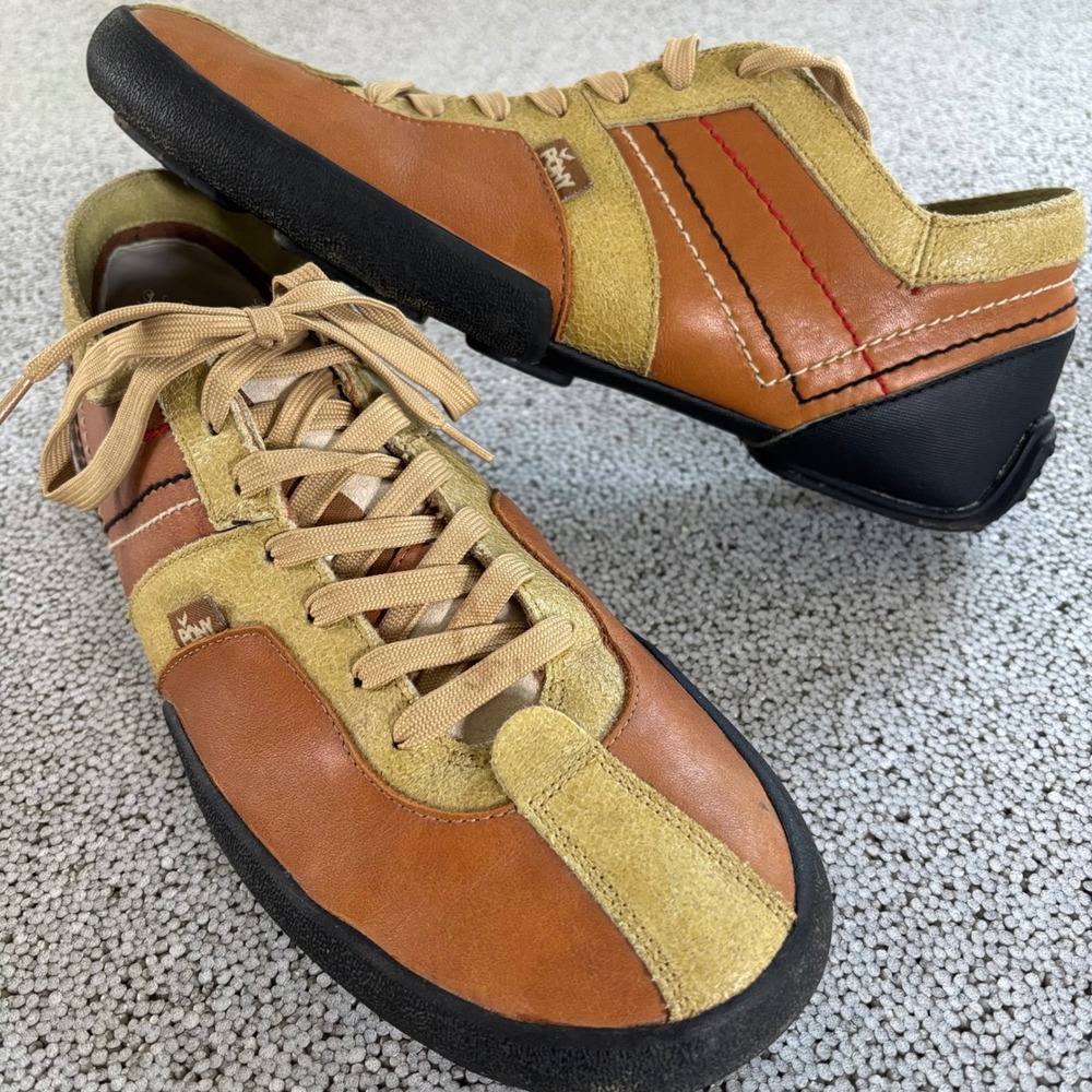 VTG Pony Platon Sneakers Mens 12 Tan Green Leather Suede Low Top Y2K Retro Trail